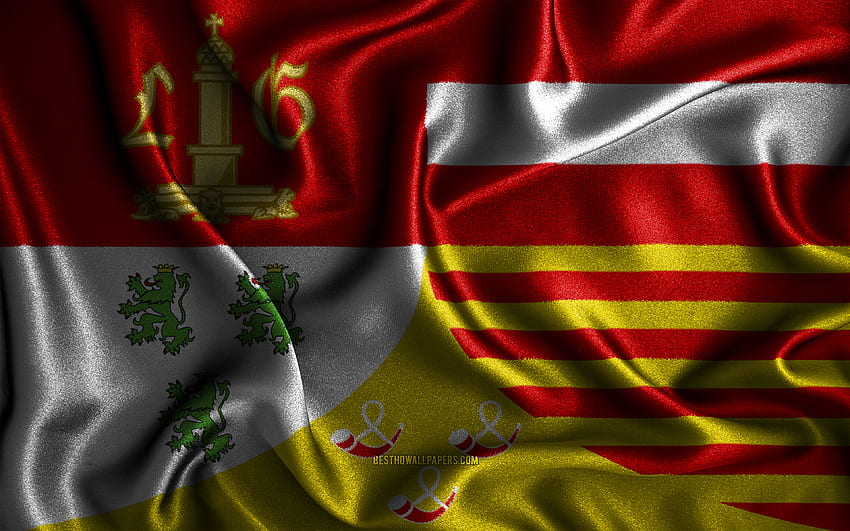 リエージュの旗, , 絹の波状の旗, ベルギーの州, リエージュの日, 布の旗, リエージュの旗, 3D アート, リエージュ, ヨーロッパ, ベルギーの州, リエージュの 3D 旗, ベルギー 高画質の壁紙
