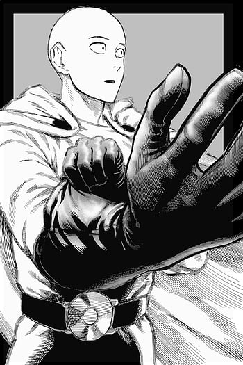 One Punch Man, amoled, black and white, HD phone wallpaper