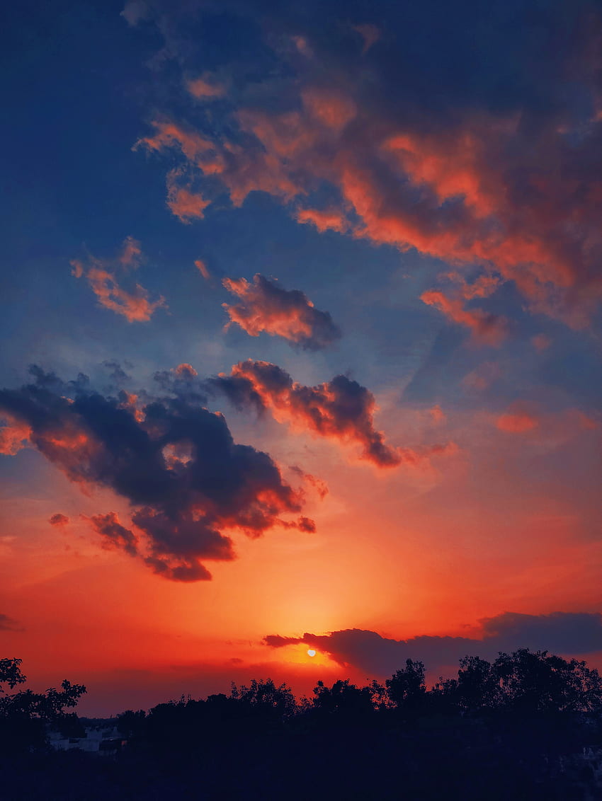 Shades of orange, cloud, sky, sunset, peaceful HD phone wallpaper