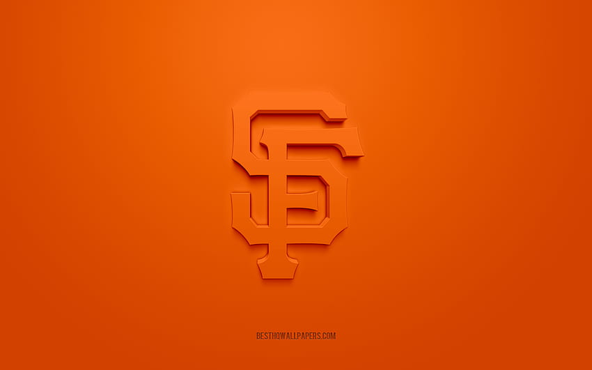 サンフランシスコ・ジャイアンツのエンブレム、クリエイティブな3Dロゴ、オレンジ色の背景、アメリカ野球クラブ、MLB、サンフランシスコ、アメリカ、サンフランシスコ・ジャイアンツ、野球、サンフランシスコ・ジャイアンツの記章 高画質の壁紙