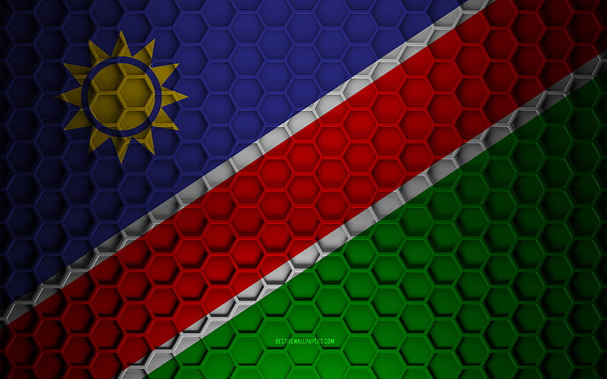 Bandera de Namibia, textura de hexágonos 3d, Namibia, textura 3d, bandera 3d de Namibia, textura de metal, bandera de Namibia fondo de pantalla