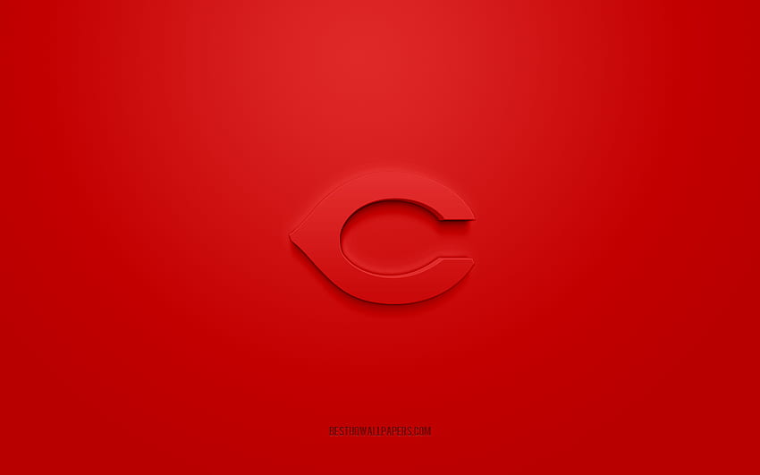 สัญลักษณ์ Cincinnati Reds, โลโก้ 3D สร้างสรรค์, พื้นหลังสีแดง, สโมสรเบสบอลอเมริกัน, MLB, Cincinnati, USA, Cincinnati Reds, เบสบอล, เครื่องราชอิสริยาภรณ์ Cincinnati Reds วอลล์เปเปอร์ HD