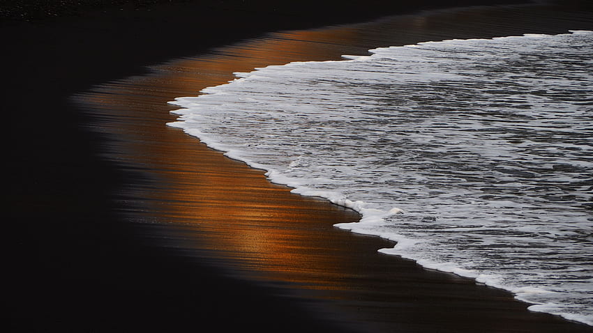 Sea Coast Foam Ocean Waves Beach Sand During Sunset Nature HD wallpaper