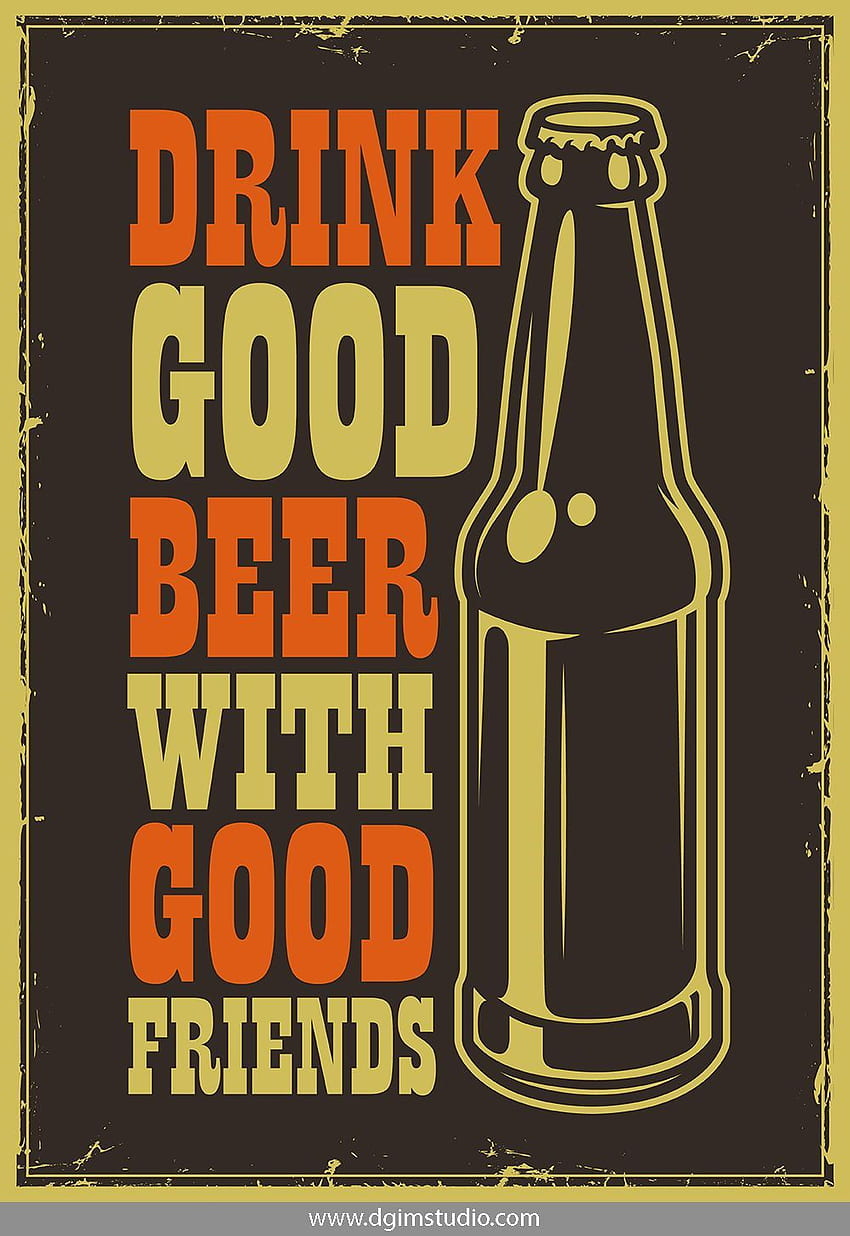 Colorful Vector Beer Vintage Poster with a beer bottle. Super HD phone wallpaper