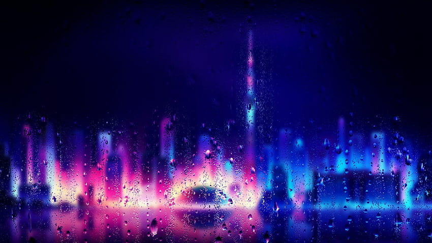 Neon City Rain Drops - градове на живо [ ] HD тапет