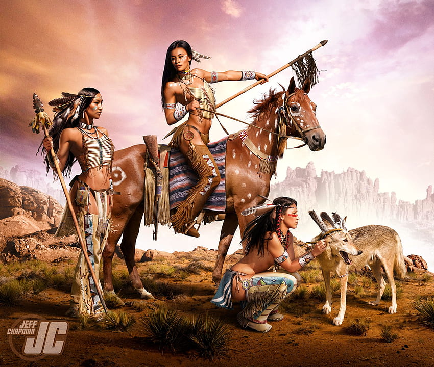 Indianische Kriegerinnen, indianische Krieger HD-Hintergrundbild