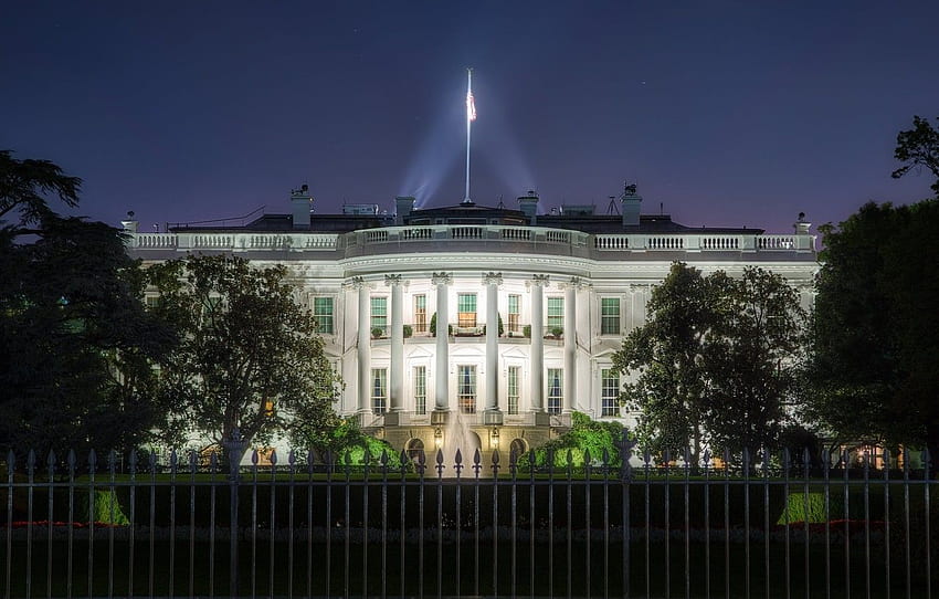 the evening, fence, fountain, Washington, USA, mansion, The white house, White House, the residence of the President for , section город HD wallpaper