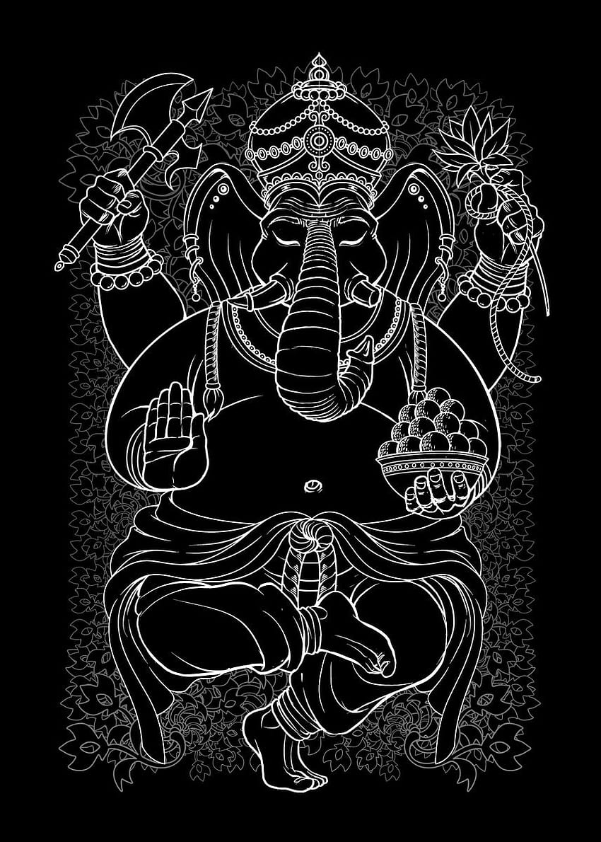 Ganesh'in Posteri, Ganesh Siyah Beyaz HD telefon duvar kağıdı