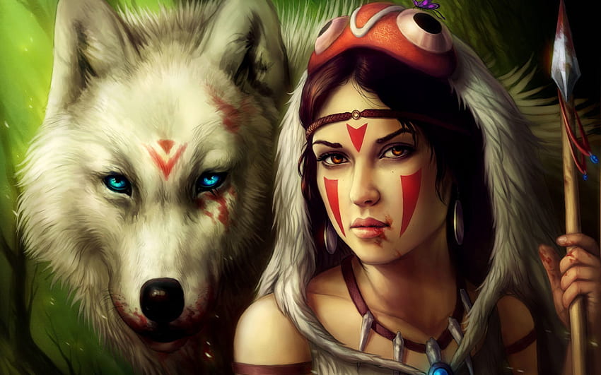 Fantasy, Wolf, Girl, Warrior, Spear HD wallpaper