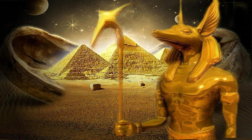 Anubis und Pyramiden, Ägypten, ägyptische Götter, Pyramiden, Anubis HD-Hintergrundbild