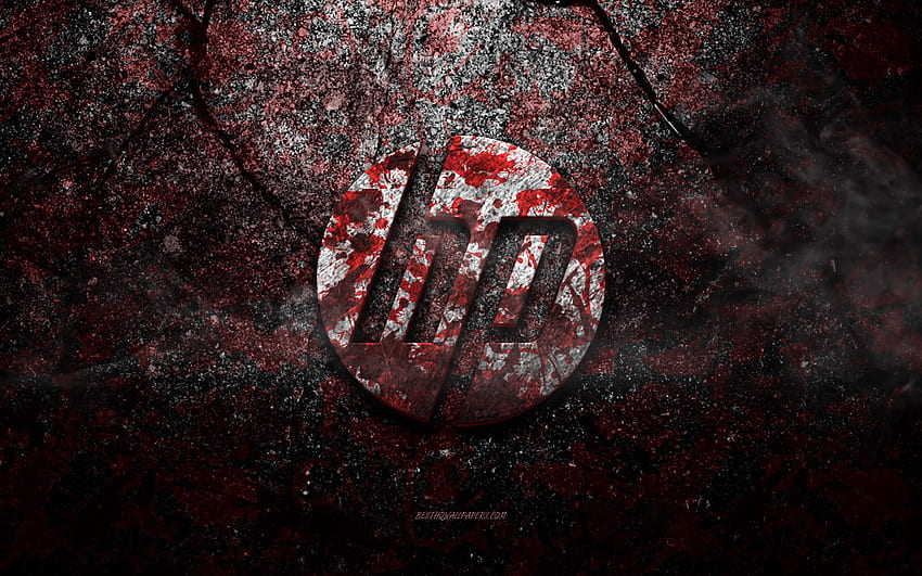 Logo HP, seni grunge, logo batu HP, logo Hewlett-Packard, tekstur batu merah, HP, tekstur batu grunge, lambang HP, logo HP 3d, Hewlett-Packard Wallpaper HD