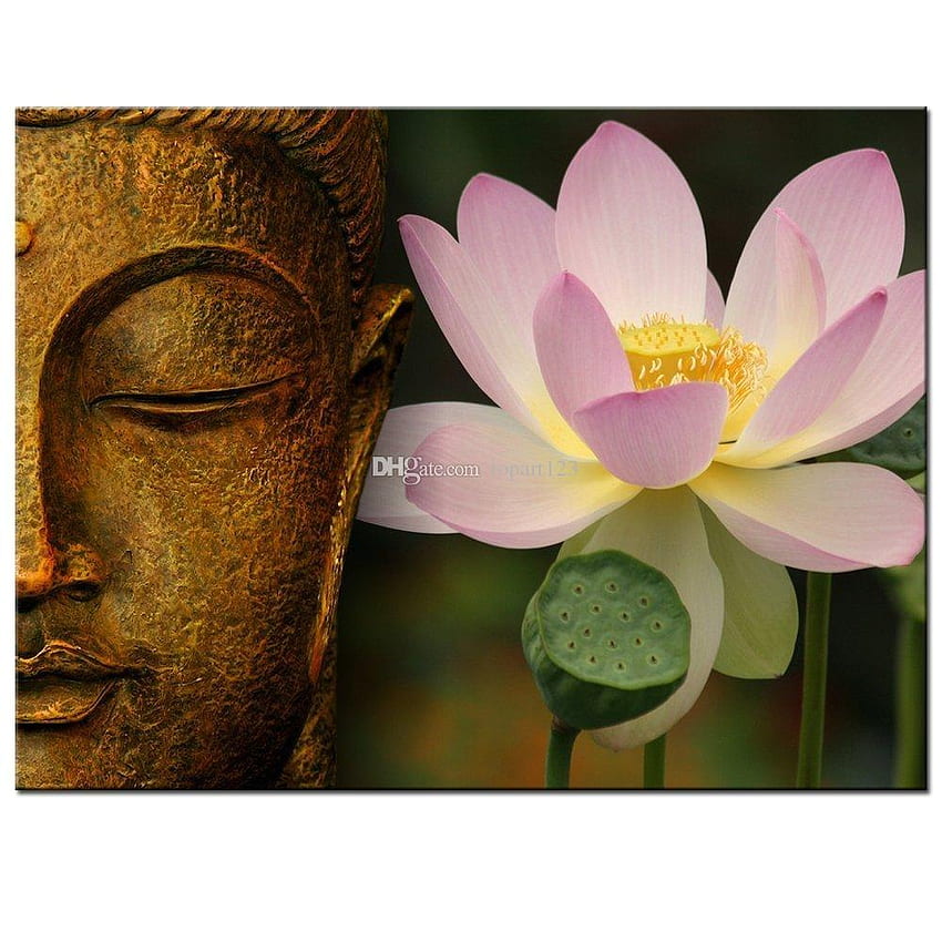 Arte de parede em tela de Buda, impressão em tela de flor de lótus Zen tamanho grande com moldura, arte de decoração de casa moderna e pacífica Papel de parede de celular HD