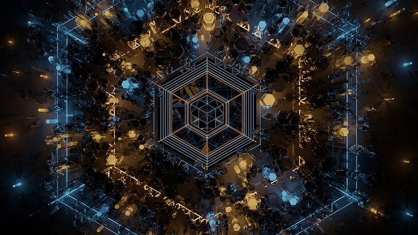 Fractal art, geometry, hexagons, shapes HD wallpaper