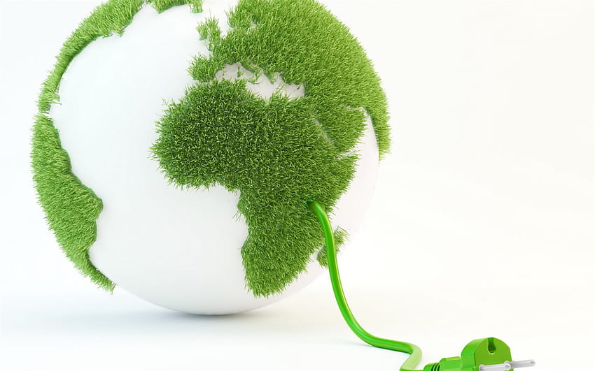 elettricità verde, energia ecologica, energia verde, ecologia, globo di erba, concetti ecologici Sfondo HD