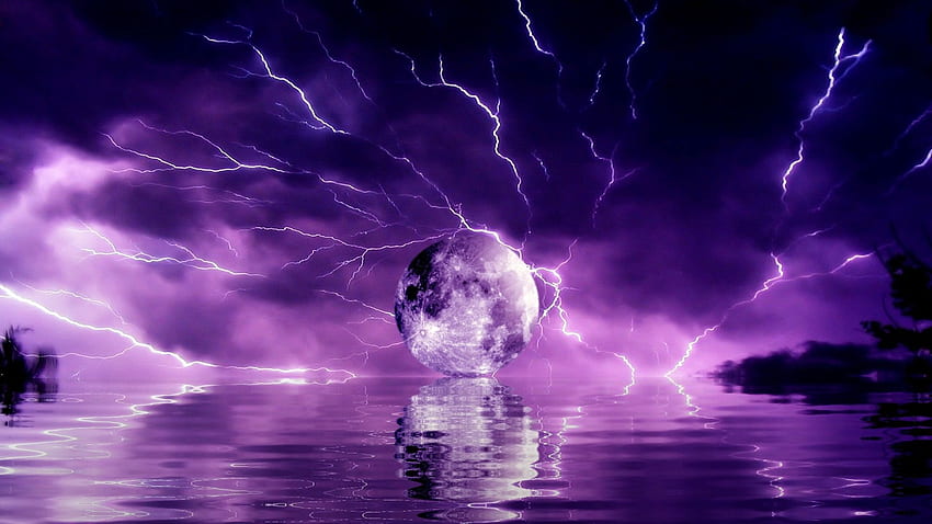 Purple Lightning Moon, Purple Lightning Storm HD wallpaper