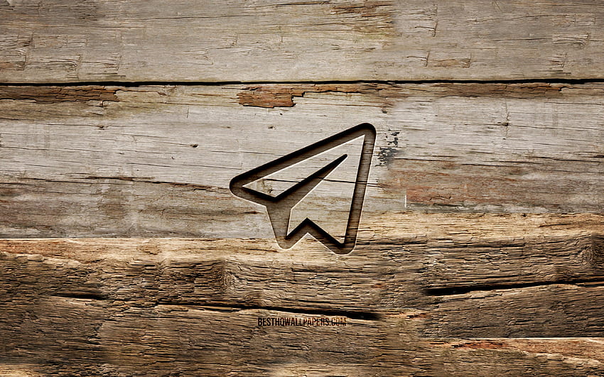 Дървено лого на Telegram, , дървени фонове, социална мрежа, лого на Telegram, творчески, дърворезба, Telegram HD тапет