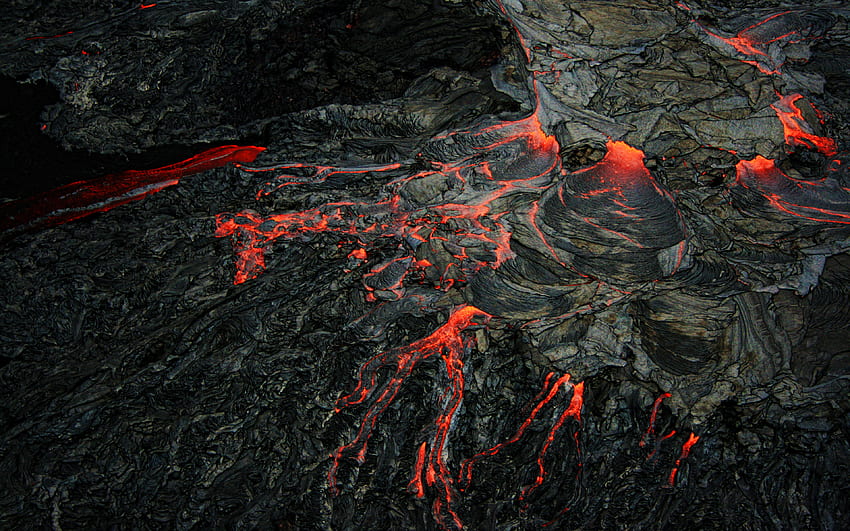 Tekstura lawy, czarny kamień, tło ognia, tekstury lawy, tekstury kamienia, czerwona płonąca lawa, czerwona gorąca lawa, tło ognia, lawa, płonąca lawa z rozdzielczością. Wysoka jakość, czarna lawa Tapeta HD