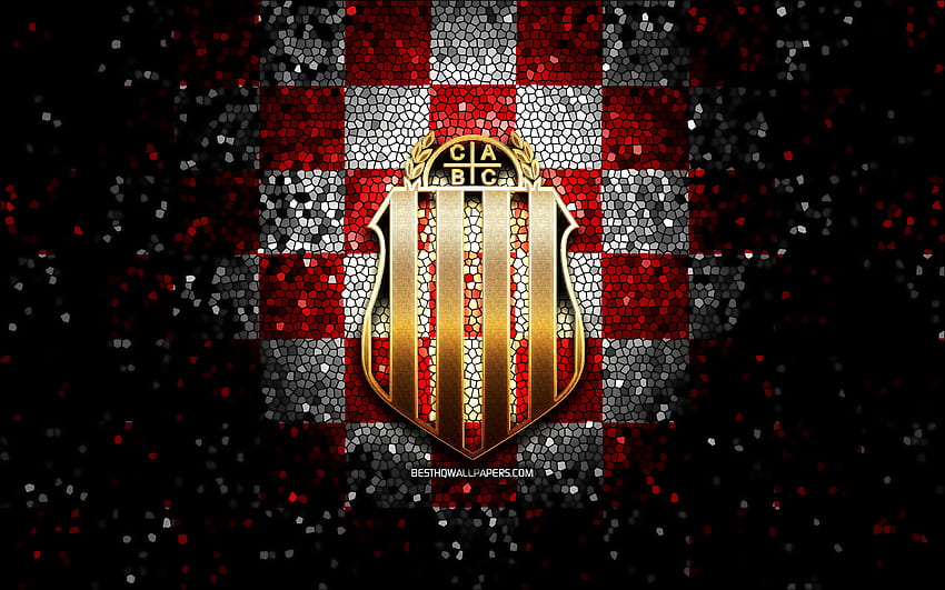 CA Barracas Central, glitter logo, Primera Nacional, red white checkered background, soccer, argentinian football club, CA Barracas Central logo, mosaic art, football, Barracas Central FC HD wallpaper