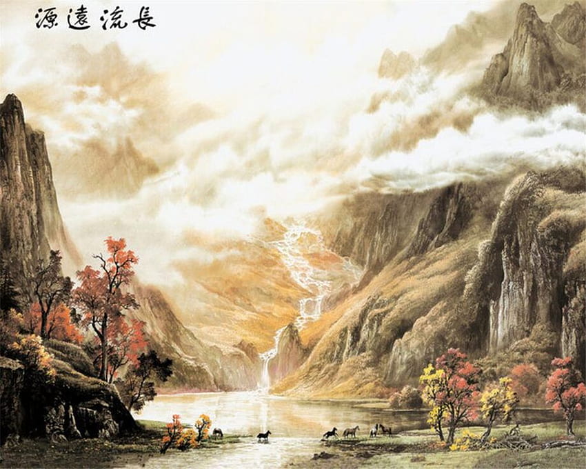Beibehang カスタム中国絵画の風景の背景、中国の山の絵 高画質の壁紙