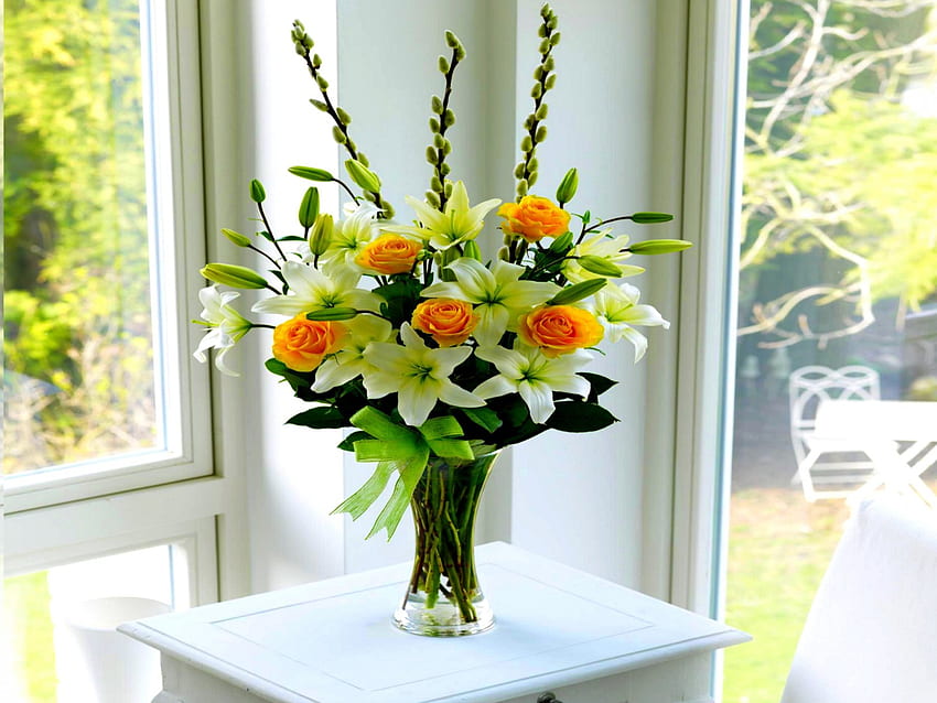 FRÜHLINGSFRISCHE, Vase, Eleganz, Frühling, Arrangement HD-Hintergrundbild