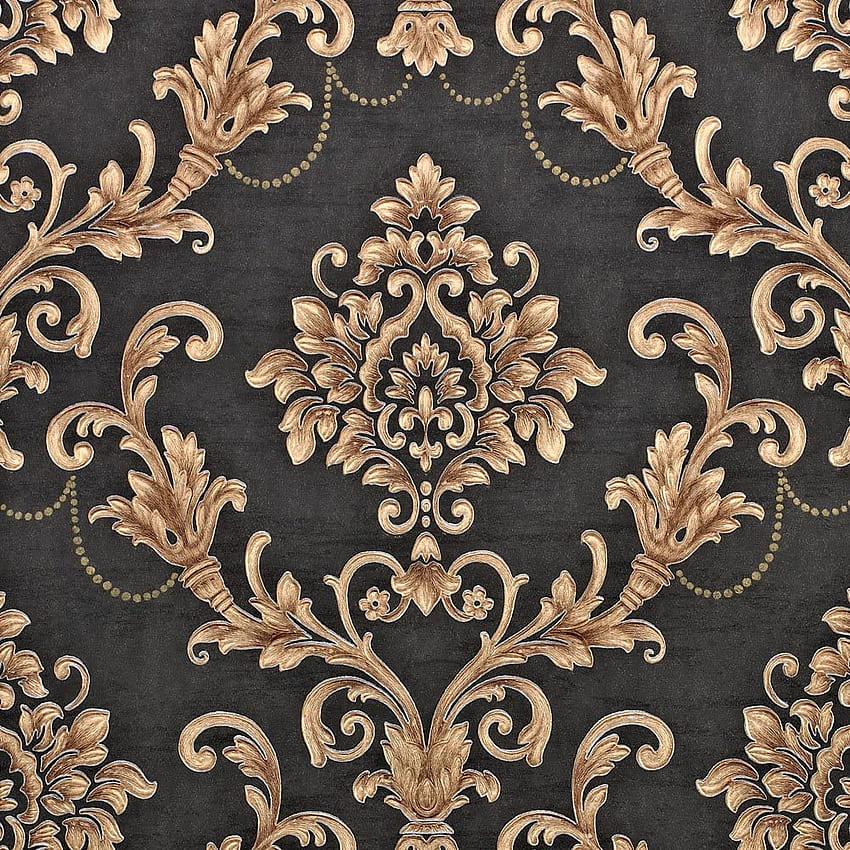 Nice Houzz Damask Gold Black Victorian Embossed Non Woven Wall Paper For Living Room, Bedroom, Bathroom, Black and Cream Damask HD phone wallpaper