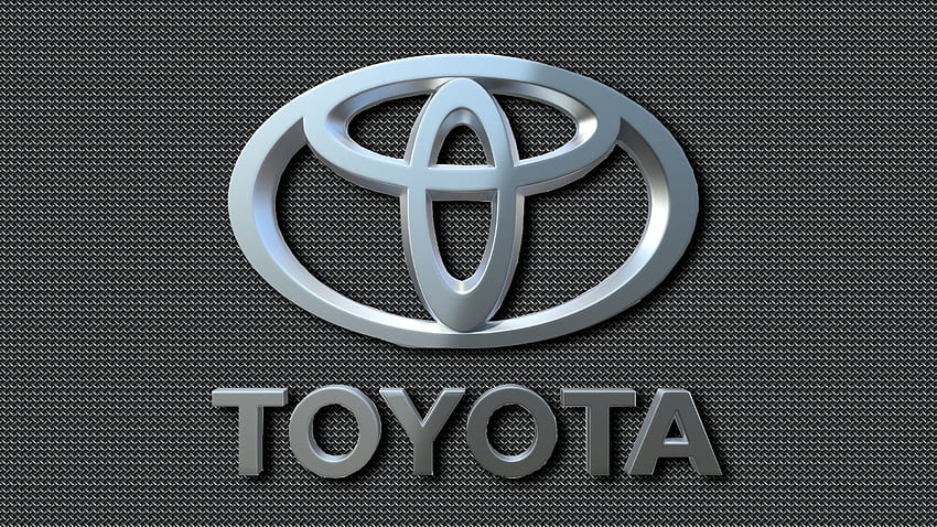 Chromowane logo Toyoty z włókna węglowego, tło Toyoty, logo Toyoty, Toyota, Toyota, silniki Toyoty, godło Toyoty Tapeta HD