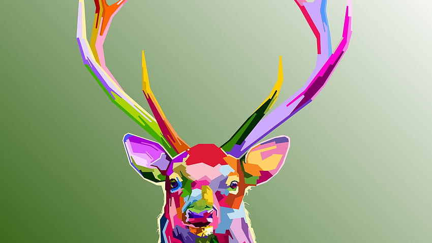 reindeer, animal, muzzle, horns, colorful art, , , background, b11049 HD wallpaper