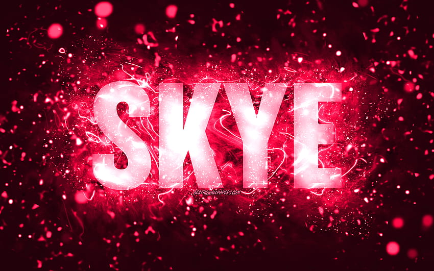 Happy Birtay Skye, luzes de neon rosa, nome Skye, criativo, Skye Happy Birtay, Skye Birtay, nomes femininos americanos populares, com nome Skye, Skye papel de parede HD