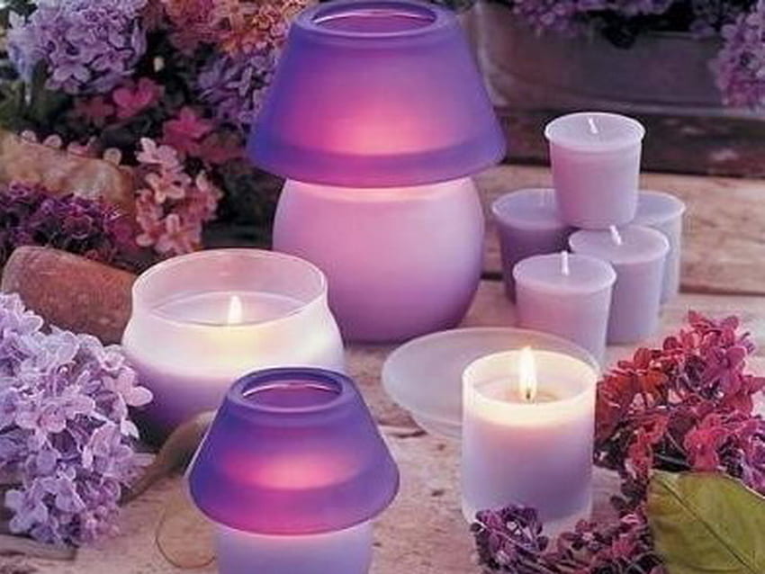 spring fragrance, purple, relax, candle, lilac HD wallpaper
