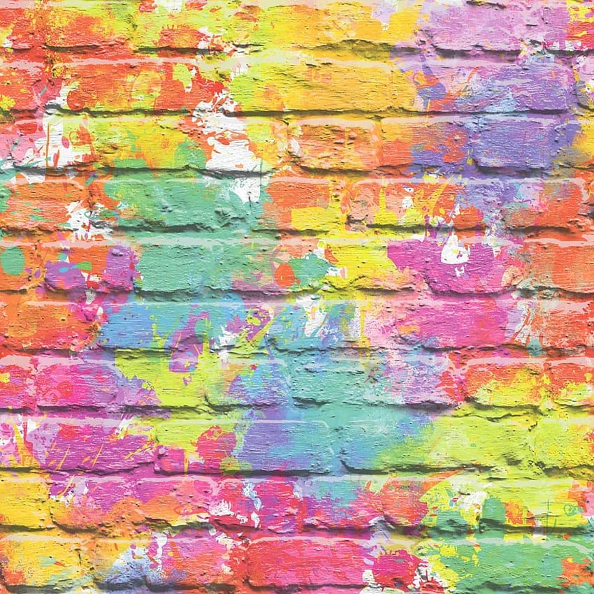 Muriva Painted Brick Pattern Paint Splash Kolorowa tekstura L33505 - Multi Coloured. Chcę, kolorowe rozpryski farby Tapeta na telefon HD