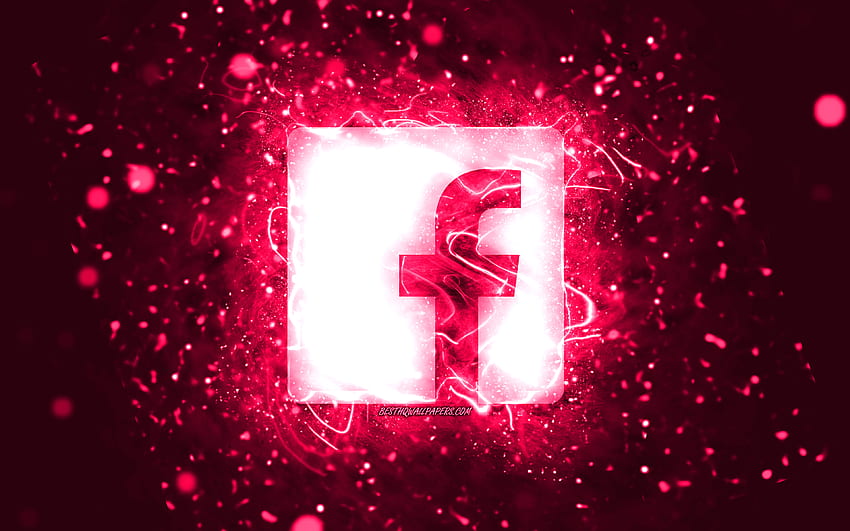 Розово лого на Facebook, , розови неонови светлини, творчески, розов абстрактен фон, лого на Facebook, социална мрежа, Facebook HD тапет