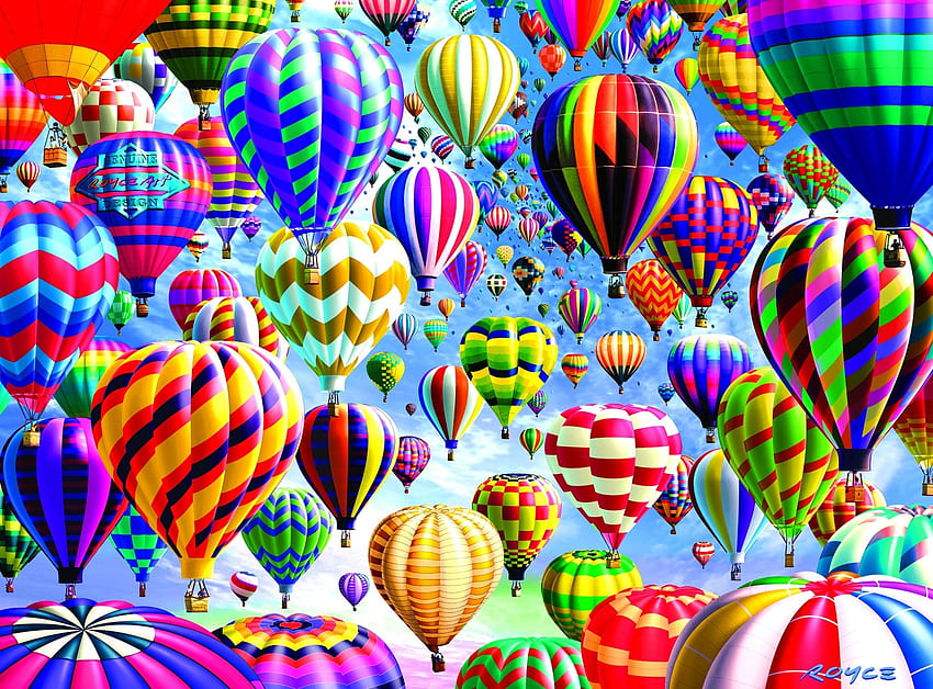 熱気球、カラフル、空、気球、熱気球、虹 高画質の壁紙