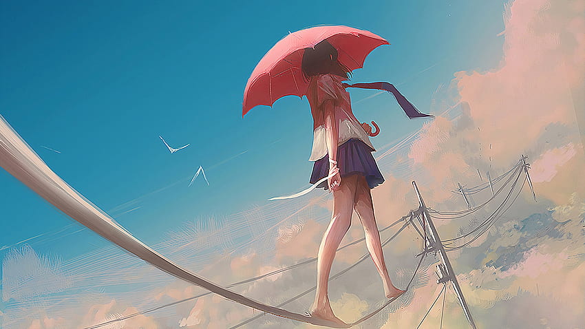 Anime Girl Walking On Power Line Resolution , , Background, and HD wallpaper