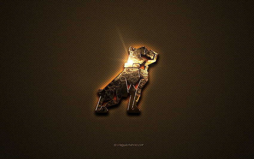 Mack złote logo, grafika, brązowe metalowe tło, emblemat Mack, kreatywne, logo Mack, marki, Mack Tapeta HD