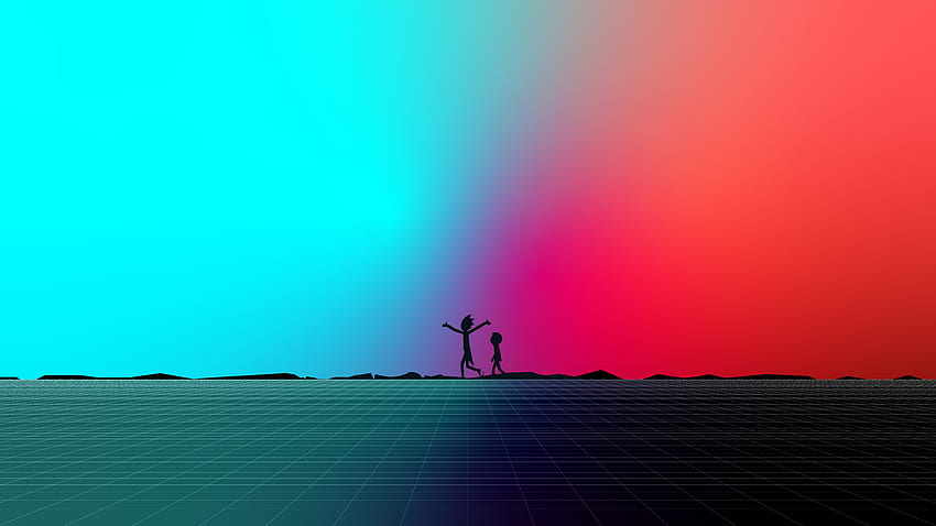 Rick y Morty, minimal y silueta, synthwave fondo de pantalla