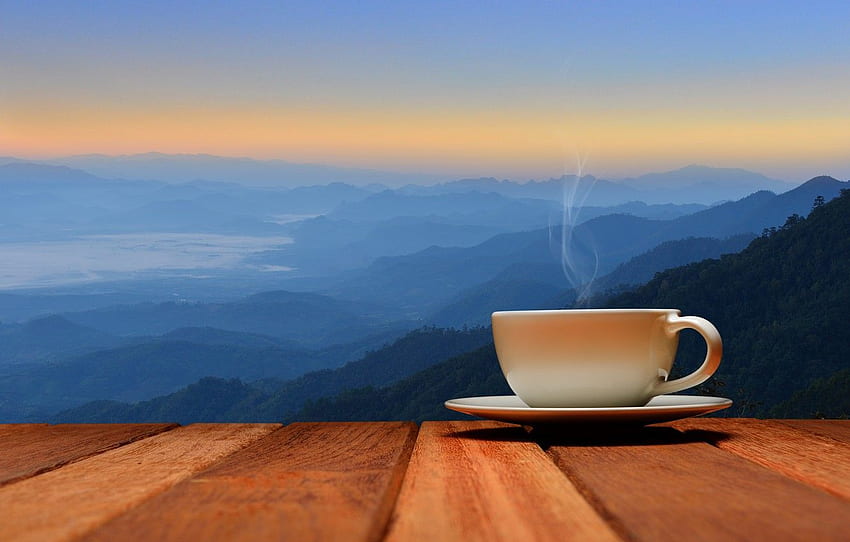 świt, kawa, poranek, filiżanka, gorąca, kawa - herbata Tapeta HD