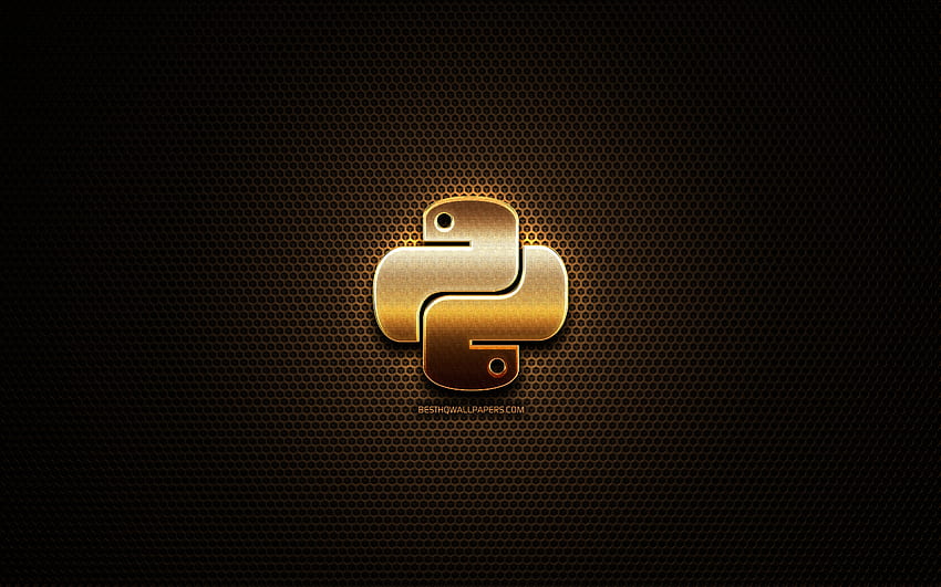 Logo gemerlap Python, bahasa pemrograman, latar belakang kisi logam, Python, kreatif, tanda bahasa pemrograman, logo Python dengan resolusi. Kualitas Tinggi, Bahasa Pemrograman Python Wallpaper HD