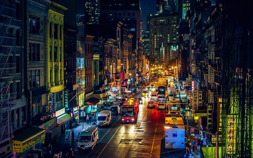 Calle de Nueva York por la noche - Ciudad de la calle de Nueva York - - fondo de pantalla