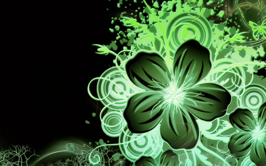 Grüne Blume, Hintergrund, schwarz, Blume, grün, Wand, Muster HD-Hintergrundbild