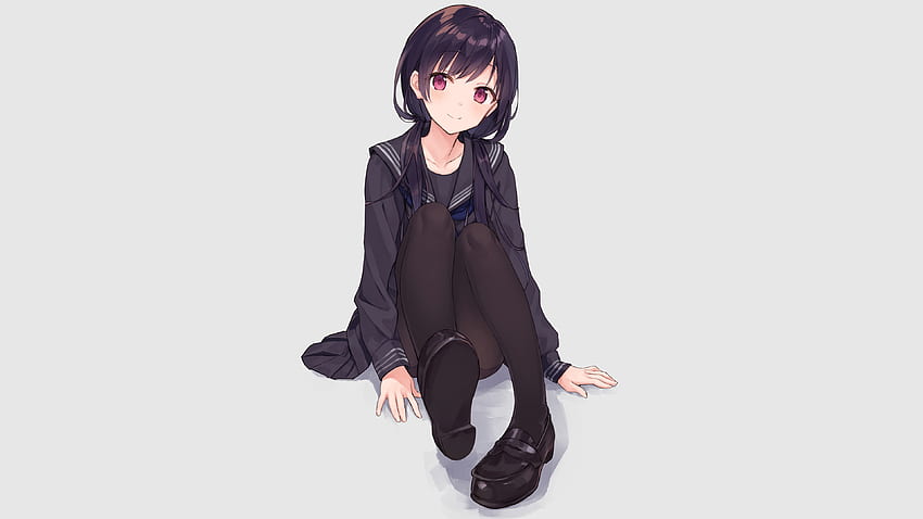Cute, anime girl, red eyes, black uniform HD wallpaper