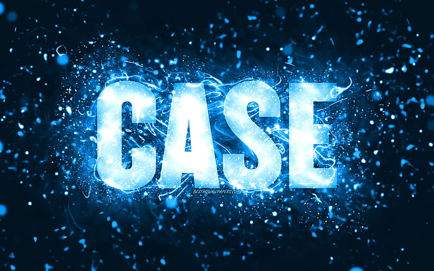 Happy Birtay Case, niebieskie neony, nazwa sprawy, kreatywne, Case Happy Birtay, Case Birtay, popularne amerykańskie imiona męskie, z nazwą sprawy, sprawa Tapeta HD