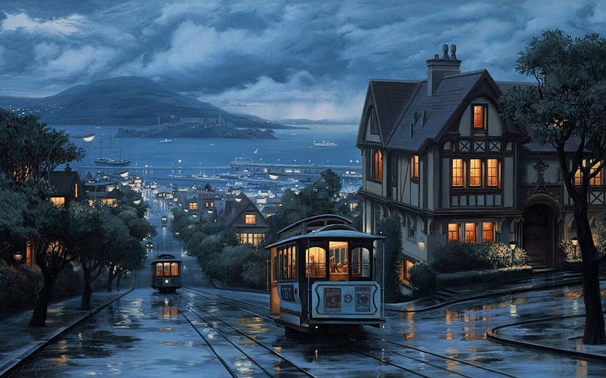 Hari hujan di San Francisco: , Lukisan Hari Hujan Wallpaper HD