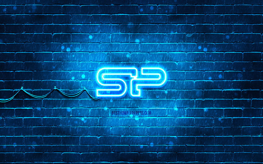 Silicon Power blue logo, , blue brickwall, Silicon Power logo, brands, Silicon Power neon logo, Silicon Power HD wallpaper