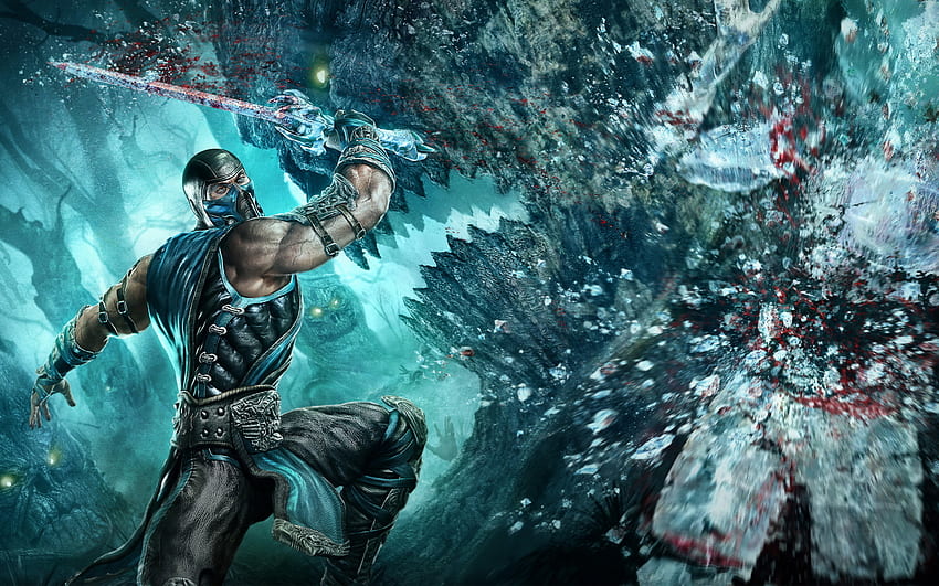 Sub Zero, blue, sword, mask, skull faces, mortal kombat, weapon, video games, fighter, blood, ice, warrior, fighters HD wallpaper