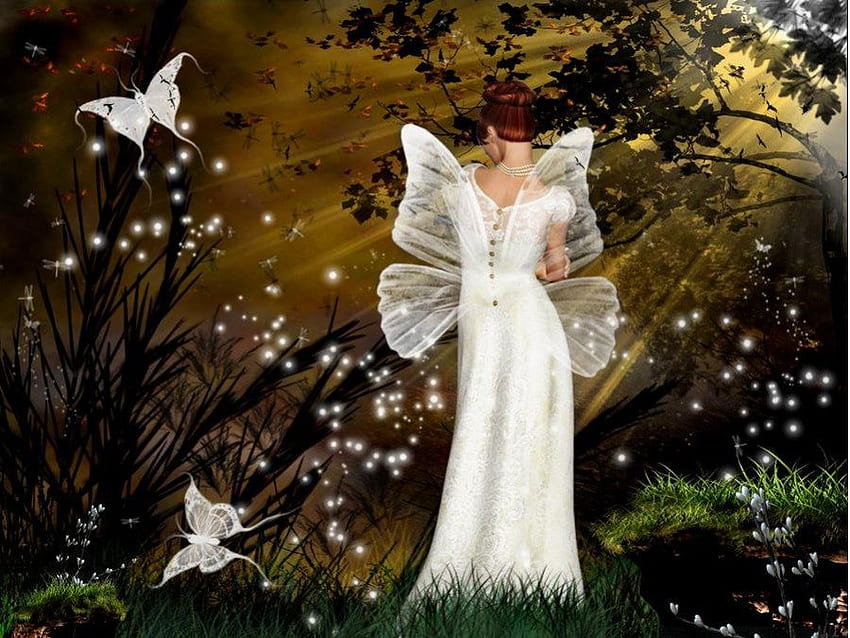 Fairy, butterflies, abstract, fantasy HD wallpaper