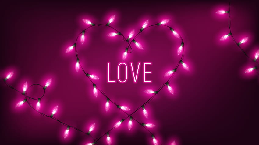 fairy lights in heart shape with neon love text - Vectors, Clipart Graphics & Vector Art, Pink Fairy Lights HD wallpaper