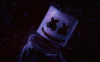 Marshmello, green glitter art, DJ Marshmello art, black background ...