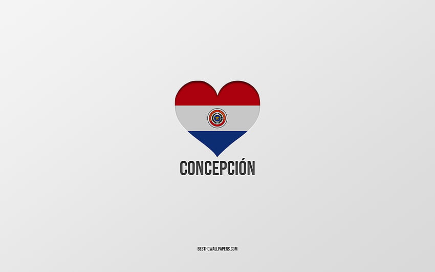 I Love Concepcion, Paraguayan cities, Day of Concepcion, gray background, Concepcion, Paraguay, Paraguayan flag heart, favorite cities, Love Concepcion HD wallpaper