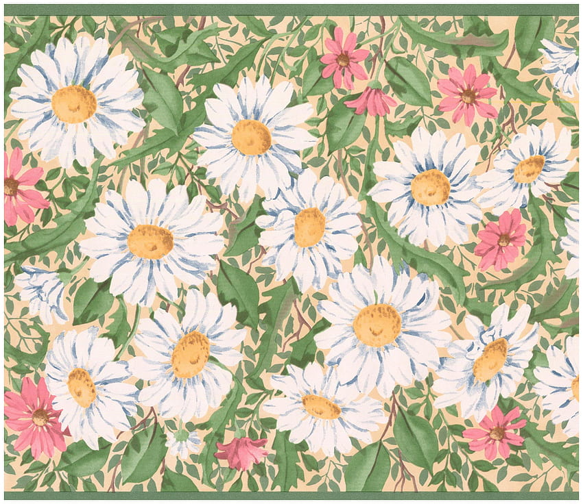 Retro Art Prepasted Stokrotki I Kwiaty - Biały Różowy, Vintage Daisy Tapeta HD