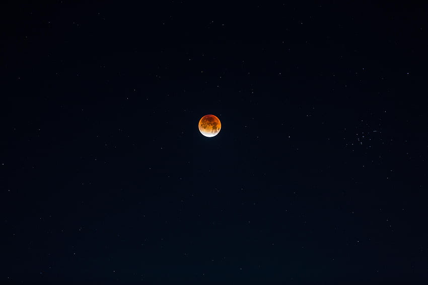 moon, full moon, red moon, stars, starry sky, night, sky, Black Sky Stars HD wallpaper